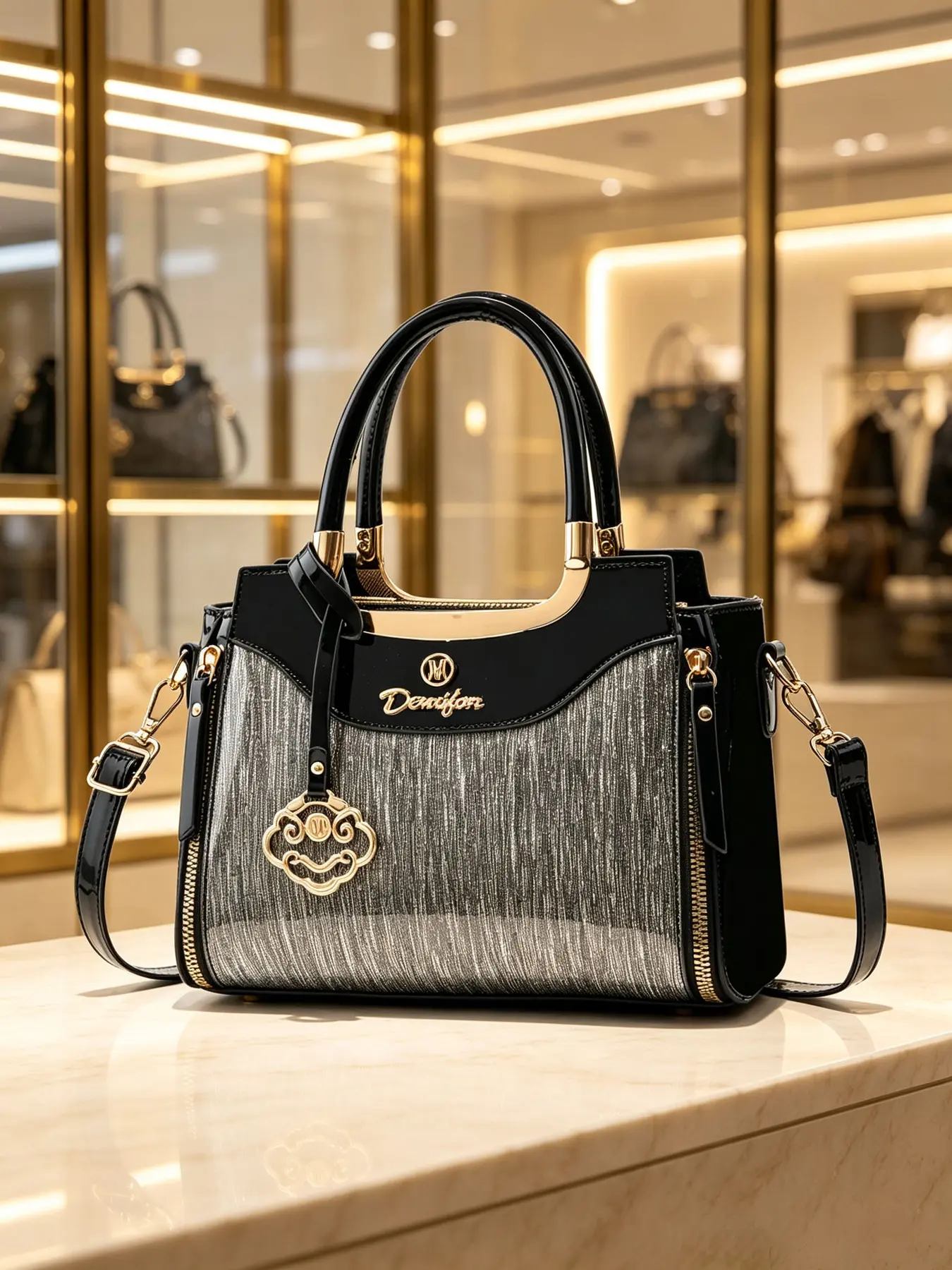 Ladies' bag with fashionable contrasting color design, large capacity casual ladies' handbag, smooth PU leather ladies' shoulder bag, adjustable shoulder strap design, suitable for various occasions