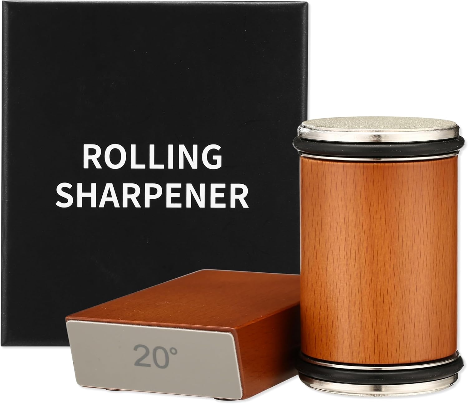 Rolling Knife Sharpener Kit, Chef Knife Sharpener Tool for Kitchen Knives, Roller Knife Sharpening System with 15 & 20 Degree Magnetic Angle, Wooden Roller with Diamond Discs