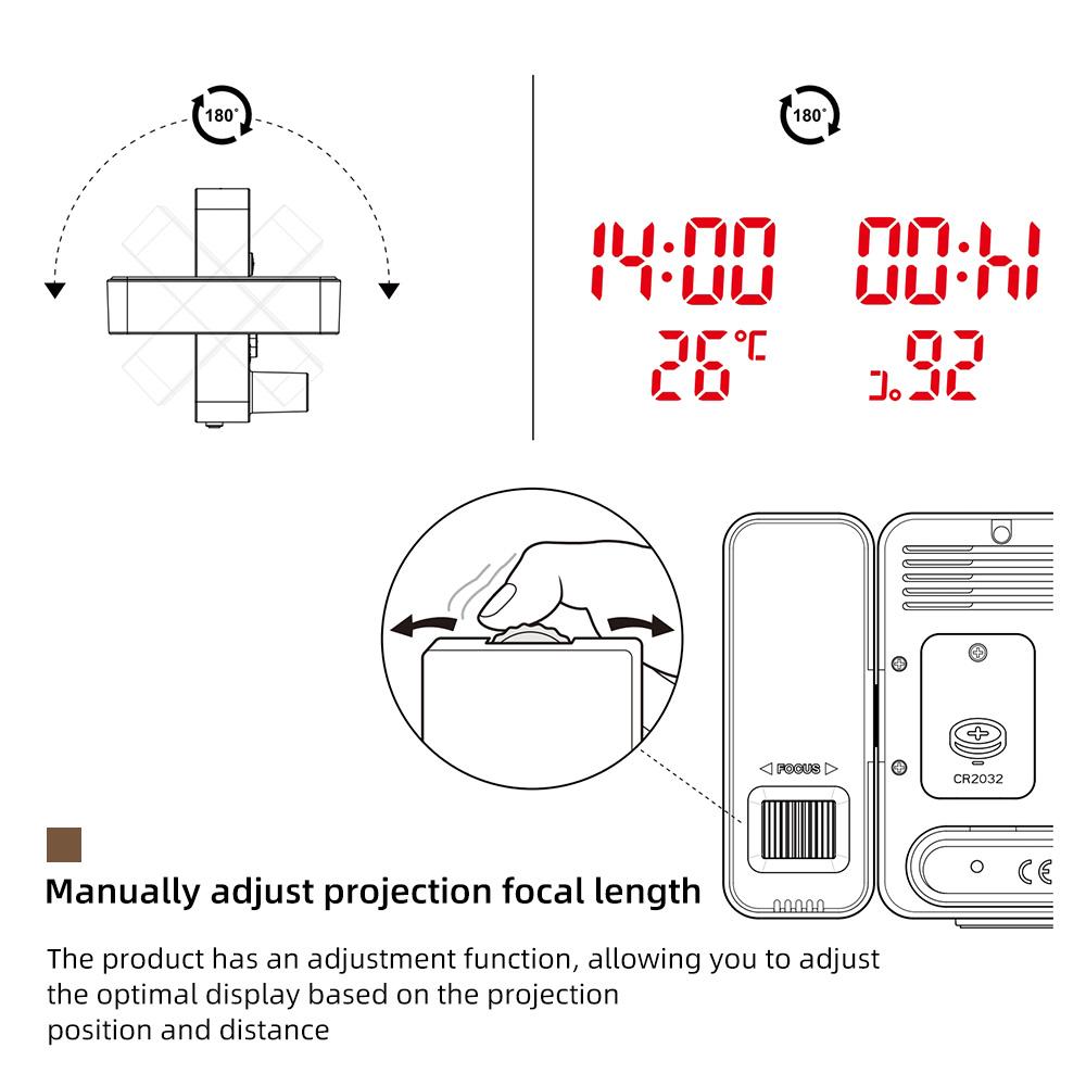 Multi-Functional Projector Alarm Clock with Date & Time Display, Focus Adjustment, Bluetooth-compatible Connectivity, Temperature Monitor, USB Port, Adjustable Backlight, Home Decor, Digital Alarm Clocks