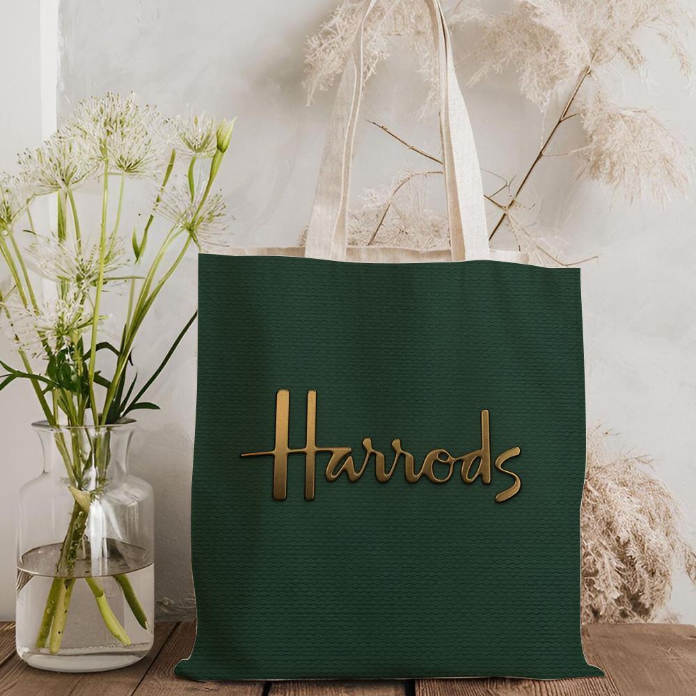 London L-Harrods Knightsbridge Storage Bags Canvas Double-Sided Print Black and White Tote Bag Large Capacity Shoulder Students Festive Fashion Eco Outdoor Picnic Travel High Quality Shopping Bag Machine Washable