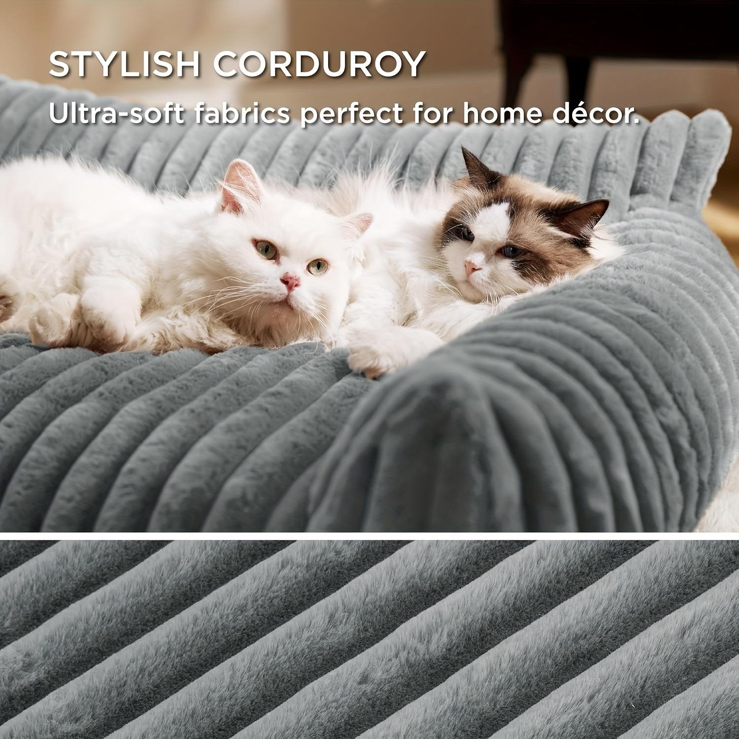 Pet Cat Sofa Bed, Fluffy Cat Bed Made of Soft Corduroy Fabric, Plush Indoor Cat Couch Sturdy Support Without Sagging