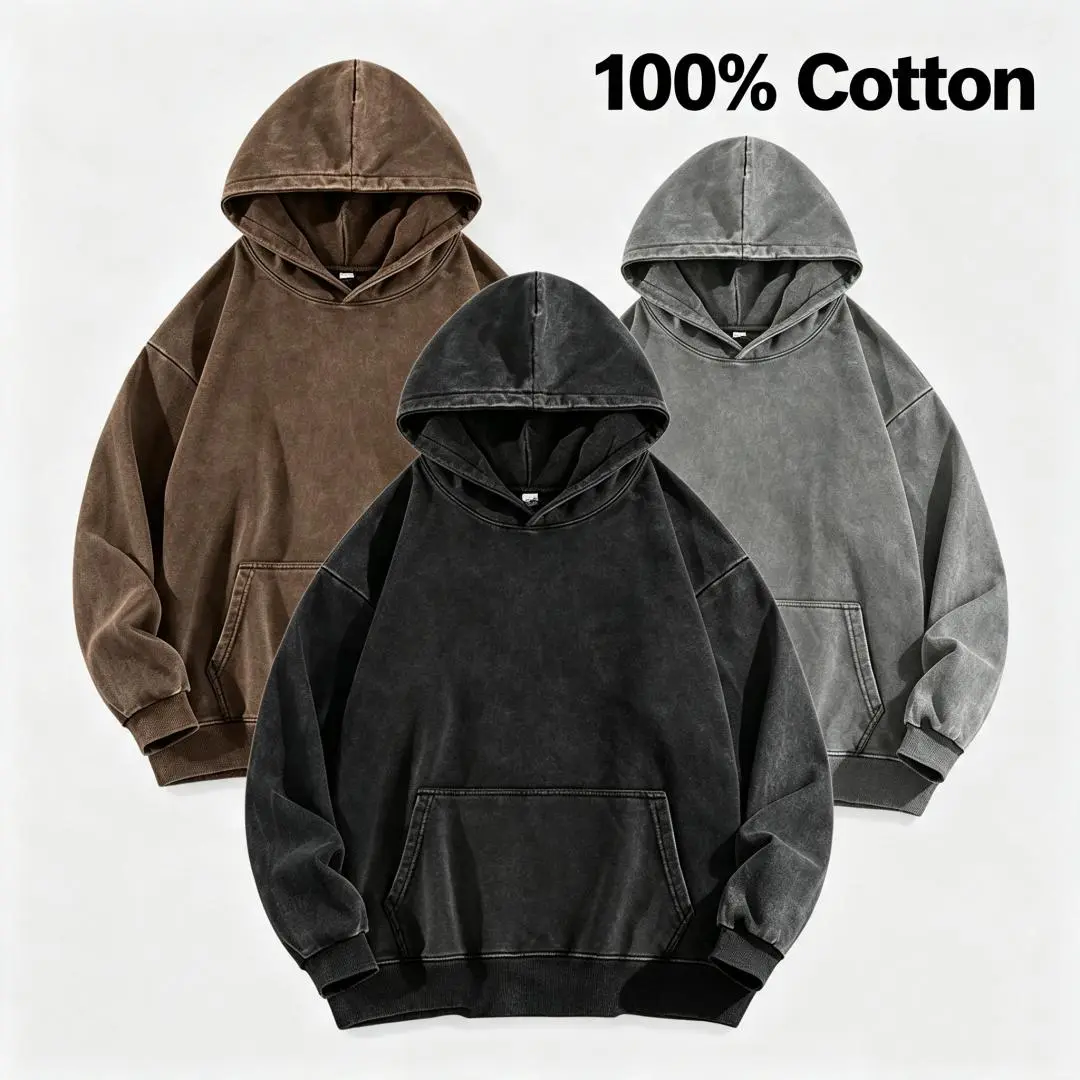 100% Cotton Vintage Stone Washed Pullover Hoodie, Blank Streetwear Hooded Sweatshirt, Unisex Casual Hoodie For Men Women,sohochic