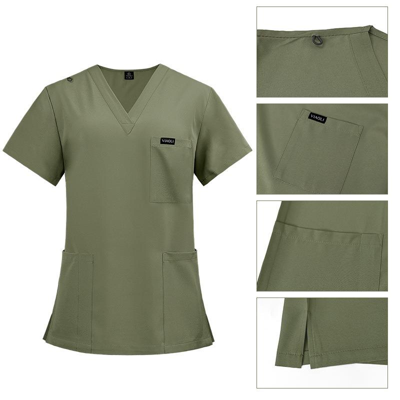 Women's Medical Scrubs Set, Anti-Pilling Breathable Multi-Pocket Top and Side Zip Joggers Pants, Hospital Clinic Spa Use