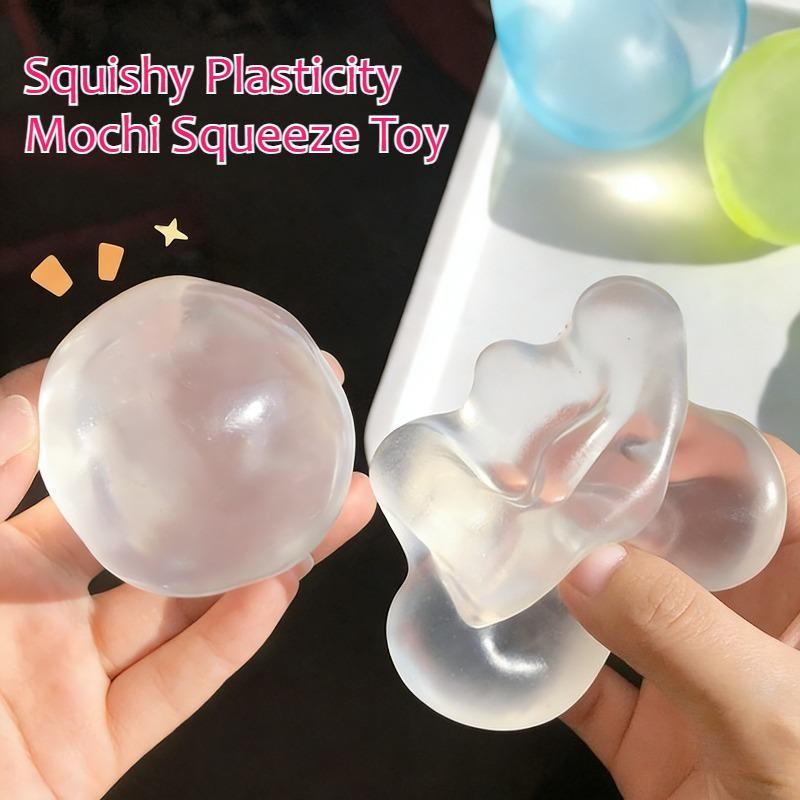 Transparent Squishy Plastic Mochi Fidget Toys with Coconut Oil & Maltose, Anti-Stress Sensory Squeeze Toys, Stress Ball Party Gifts for Adults