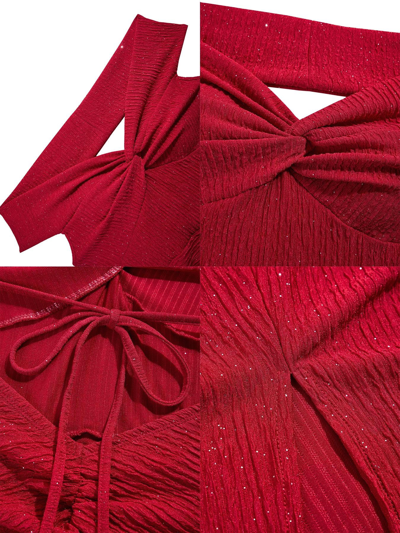 Plus Size Women's Elegant Sleeveless Plain Dress, Slim-Fitting Long Maxi Dress, Shoulder-Exposing Bow Tie Design, Spring Summer Fashion