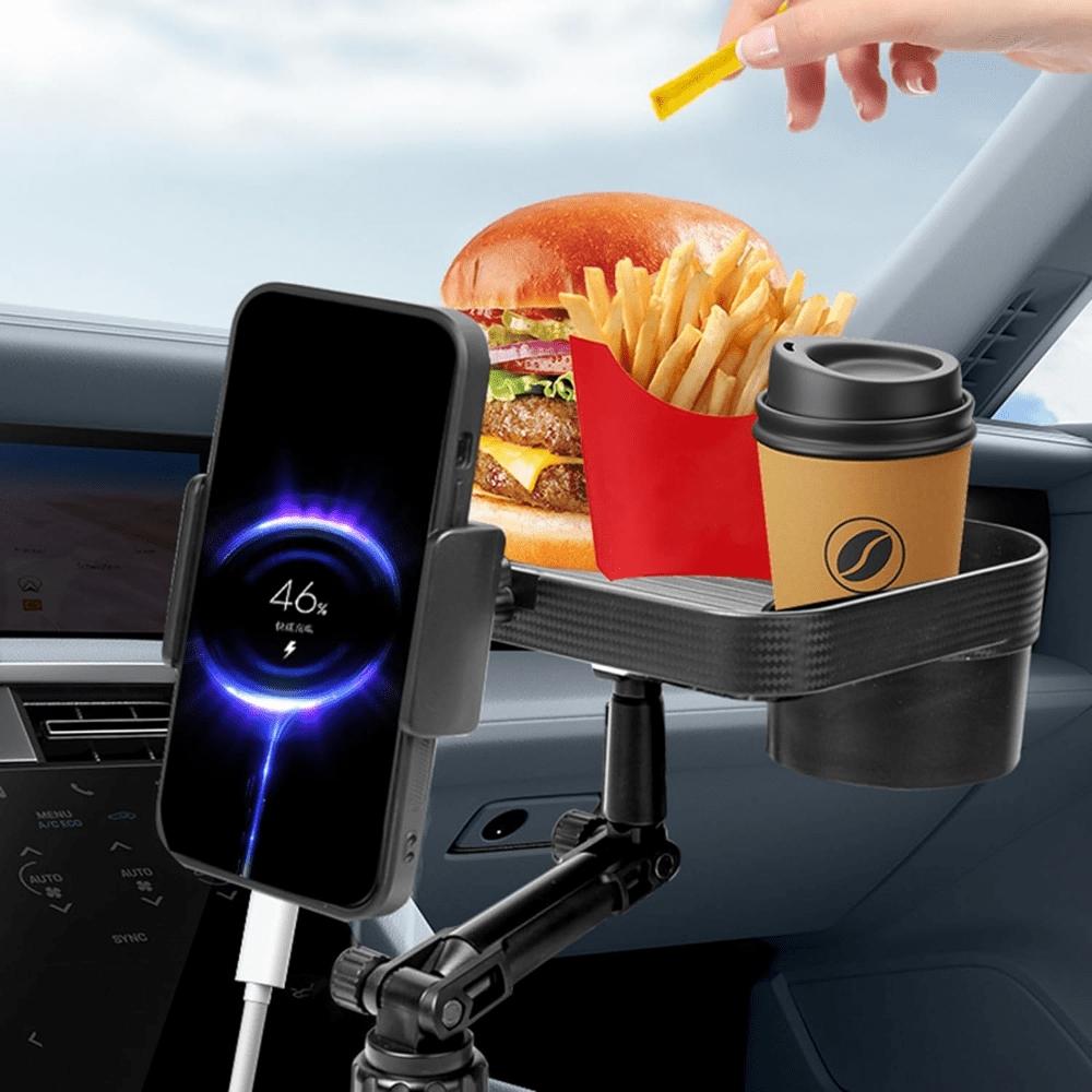 360° Rotating Car Cup Holder Extender, Detachable Food Tray and Phone Stand, Durable Abs Material, Suitable for Cars and Trucks