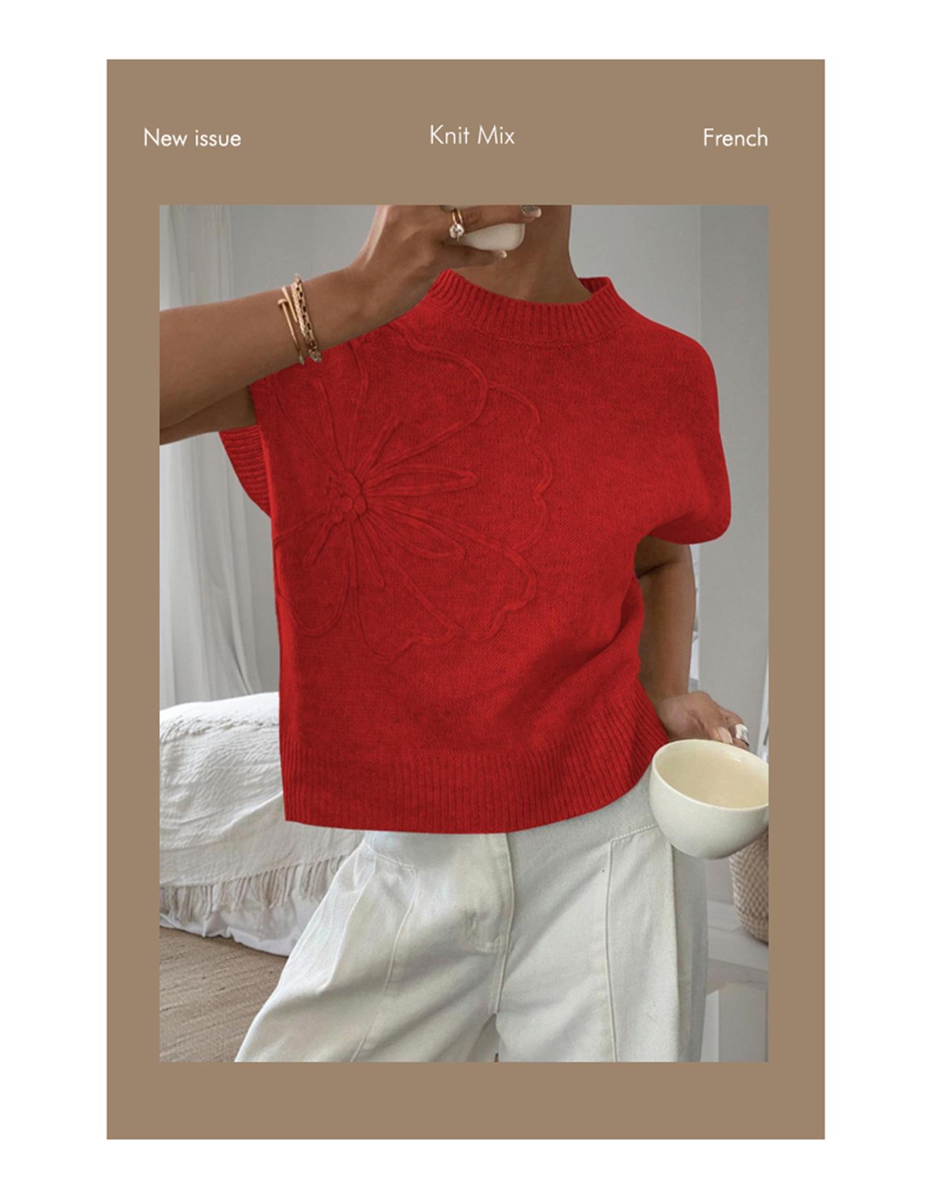 Women's Plain Flower Jacquard Semi-sheer Cable Knit Top, Casual Sleeveless V Neck Knitwear for Daily Wear, Ladies Clothes for All Seasons