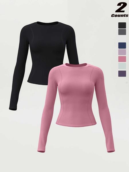 New Spring Autumn Women's Slim-Fit Long Sleeve T-Shirt, Casual Round Neck Yoga Top, Running Fitness Shirt, Athletic Yoga Shirts, All Seasons Wear