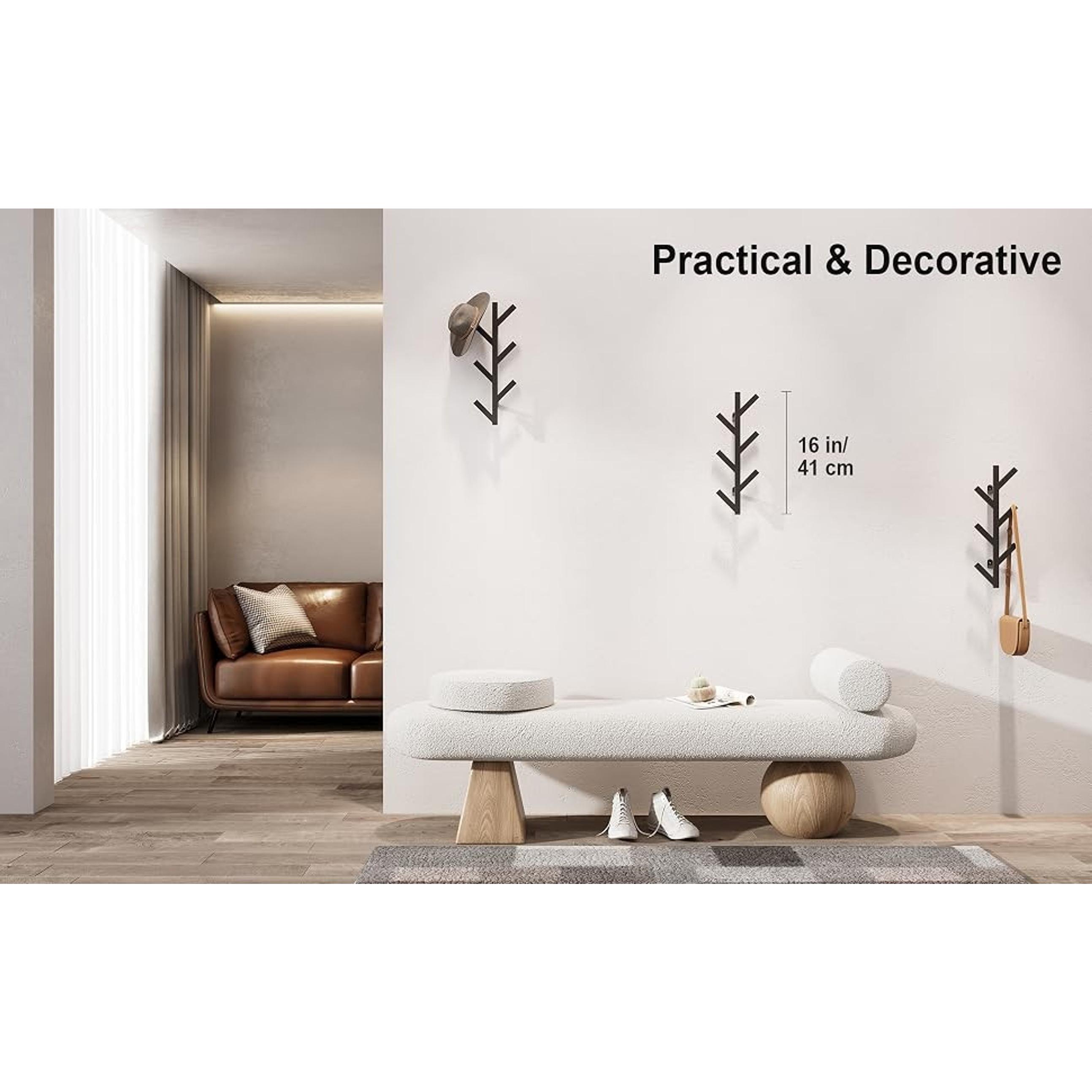 Vertical Coat Rack Wall Mounted 16 Inch, Metal Vertical Hat Rack for Wall, Modern Coat Rack Tree for Hats, Jackets, Bags, Entryway Bedroom (Height 16")