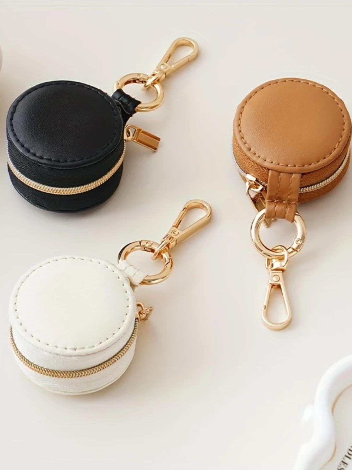 PU Leather Mini Jewelry Box Keychain, Portable Simple Accessory Holder, Travel Bag Pendant, Women's Earrings Rings Storage Case