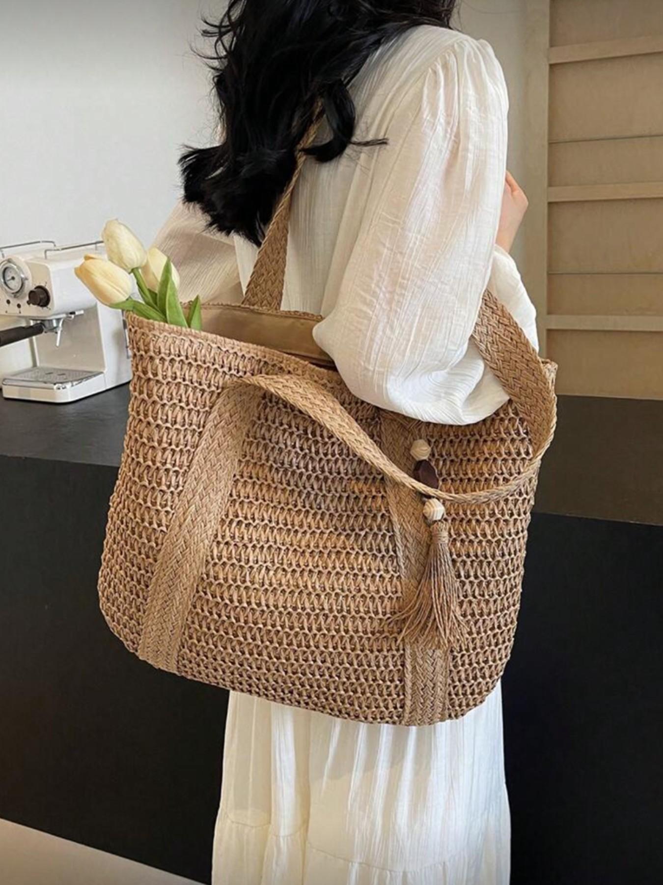 Stylish Multifunctional Tote Bag for Women, Bohemian Design with Tassel Pendant, Large Capacity Summer Beach Bag, Perfect for Vacation and Daily Use