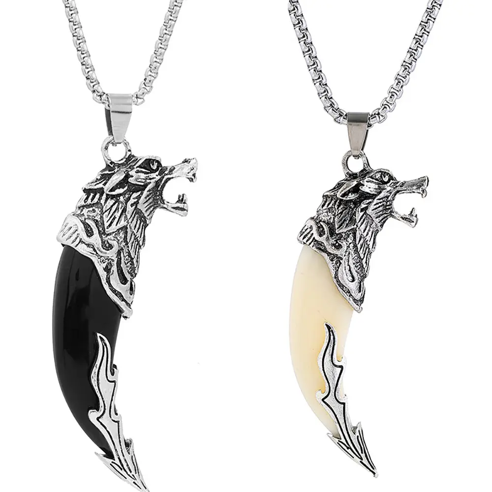 Vintage Fake Wolf Tooth Pendant Necklace, Punk Wolf Head Jewelry, Halloween Family Birthday Party Gift, Twisted Necklaces for Men and Women Daily Wear