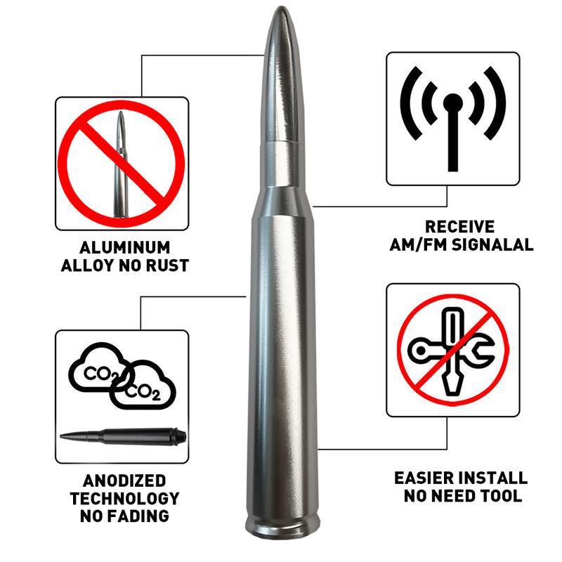 Premium Aluminum 5.7" Short Antenna Mast Universal FM Radio Replacement Universal Short Replacement for GMC Sierra Chevy Silverado Dodge Ram 1500 2500 3500 Ford F150 F250 F350 Super Duty Raptor Suitable for FM radio stations