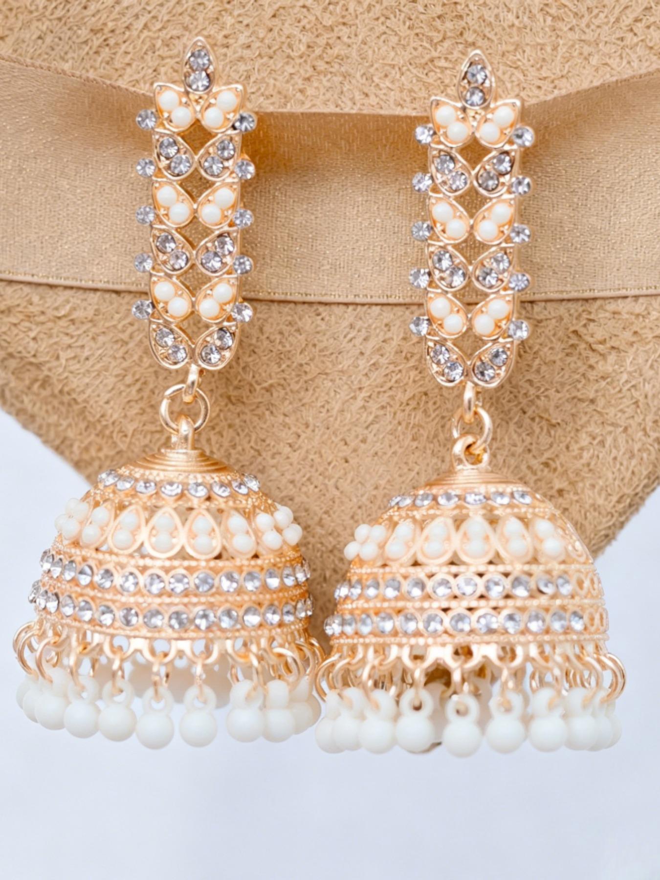 Indian Ethnic Birdcage Bell Jhumka Earrings, Heavy Rhinestone Beaded Long Fringe, Vintage Hollow Out Courtly Ear Jewelry, Bohemian Gift, Vintage Statement Earrings