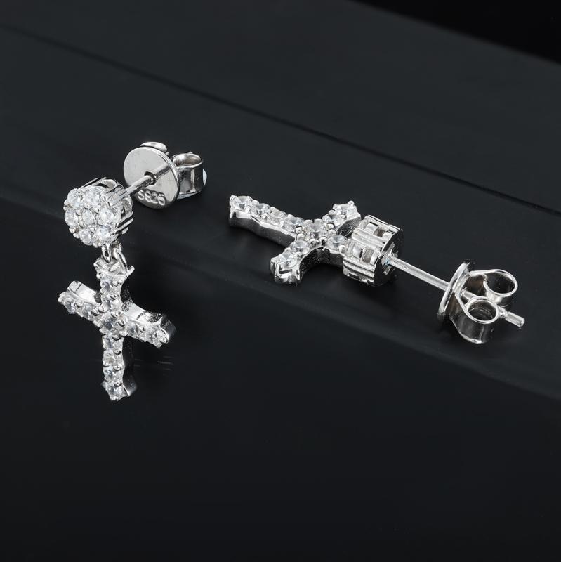 【#E536】Mother's Day gift Iced Out Cross Drop Earring With Flower Stud UCCIYO Synthetic Moissanite Earrings For Women 925 Sterling Silver Stud Earring Men Hip Hop Jewelry Couple Gift