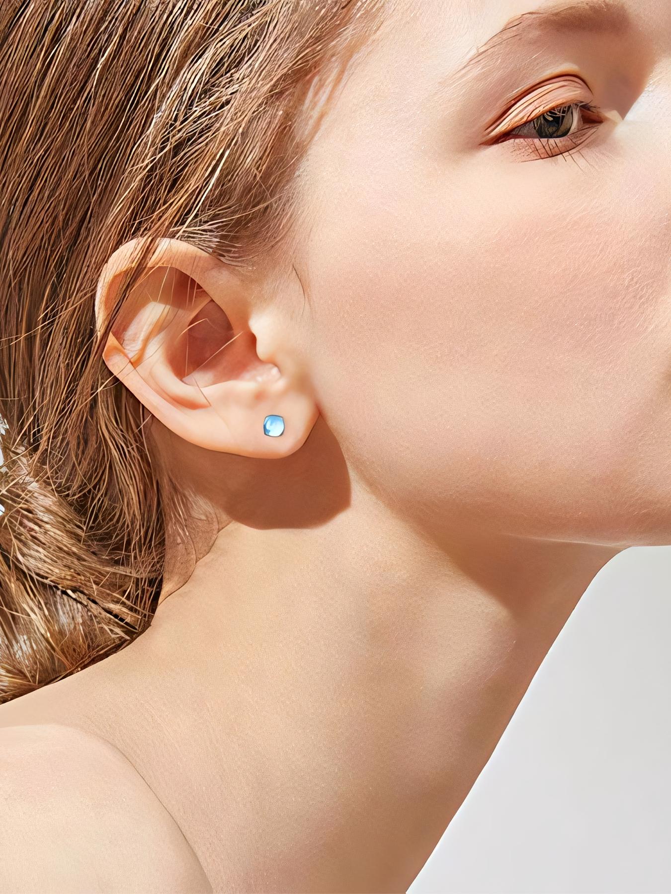 Elegant Women's 925 Silver Moonstone Earrings, Hypoallergenic Fashion Square Stud Earrings, Simple Style Jewelry for Daily Wear & Gifting