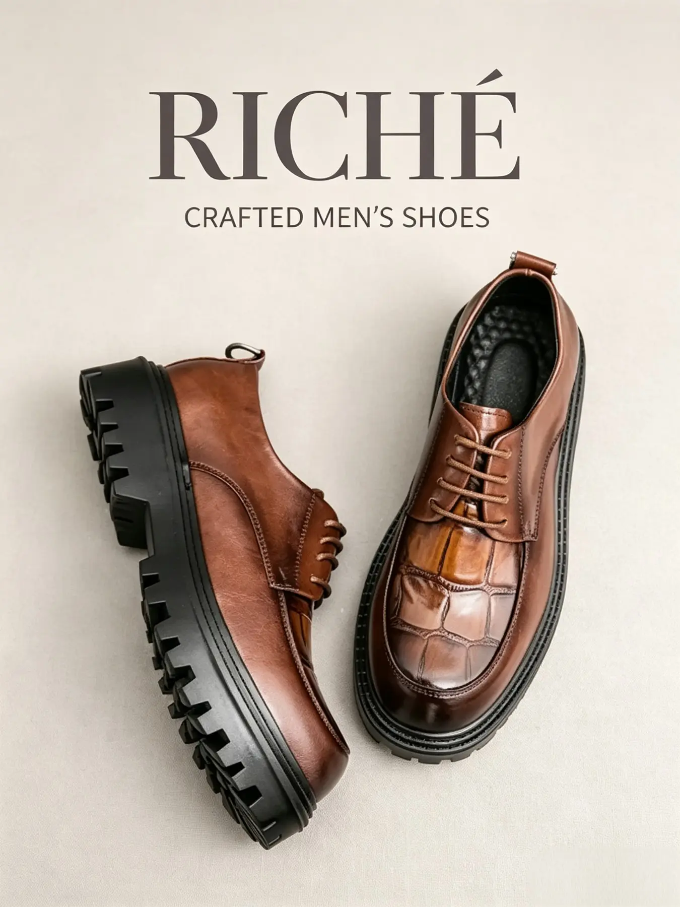 Men's Crocodile Pattern Lace-Up Derby Shoes, British Vintage Heel, Casual Leather Shoes, Trendy Streetwear, Commuter, Versatile Low-Top Dress Shoes