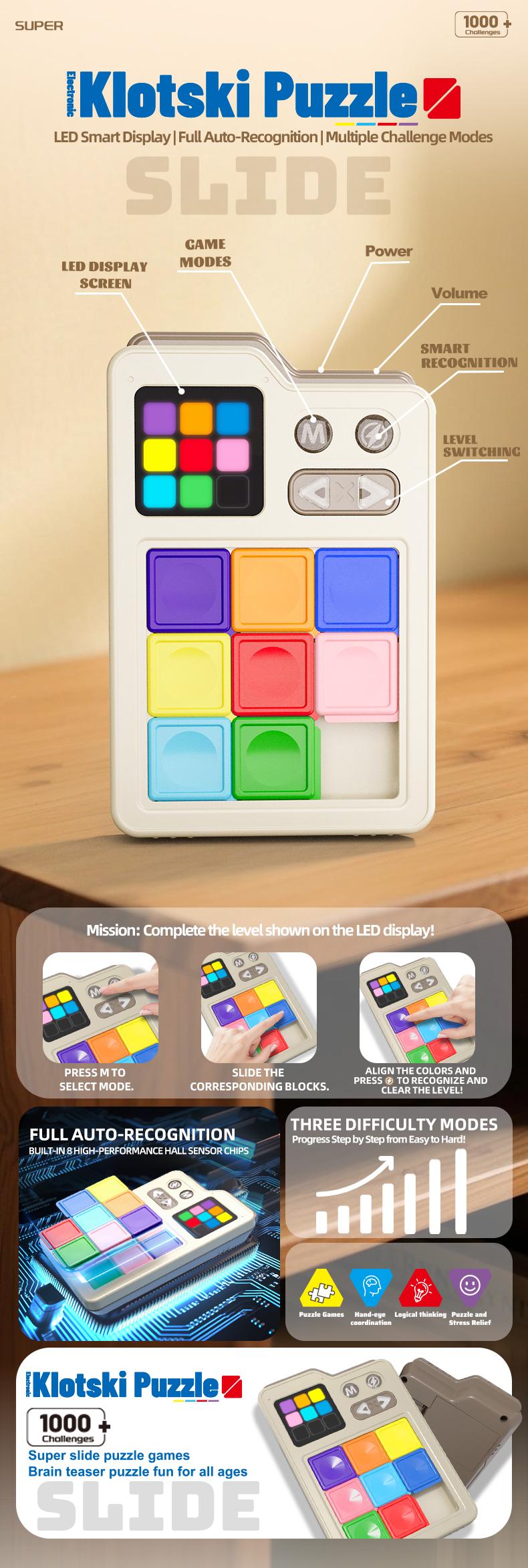 BRRRRT Huarongdao Smart Puzzle, Electronic Sliding Puzzle Game, Interactive Educational Toy, Featuring 1000+ Logic Puzzles, Smart Difficulty Adjustment, Cultivates Spatial Thinking and Problem-Solving Skills Children's Christmas Gift