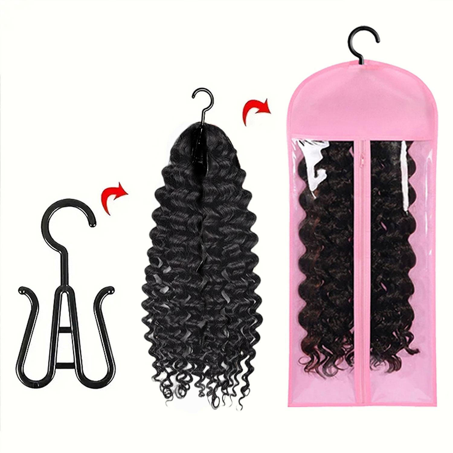 Wig Storage Bag with Hook, 3/5pcs Transparent Dustproof Wig Storage Bag for Hair Weft & Hair Weave Extensions, Hair Extension Holder, Wig Tool, Wigs Accessories for Salon & Home Wig Mannequin Use, Hair Weft Extensions