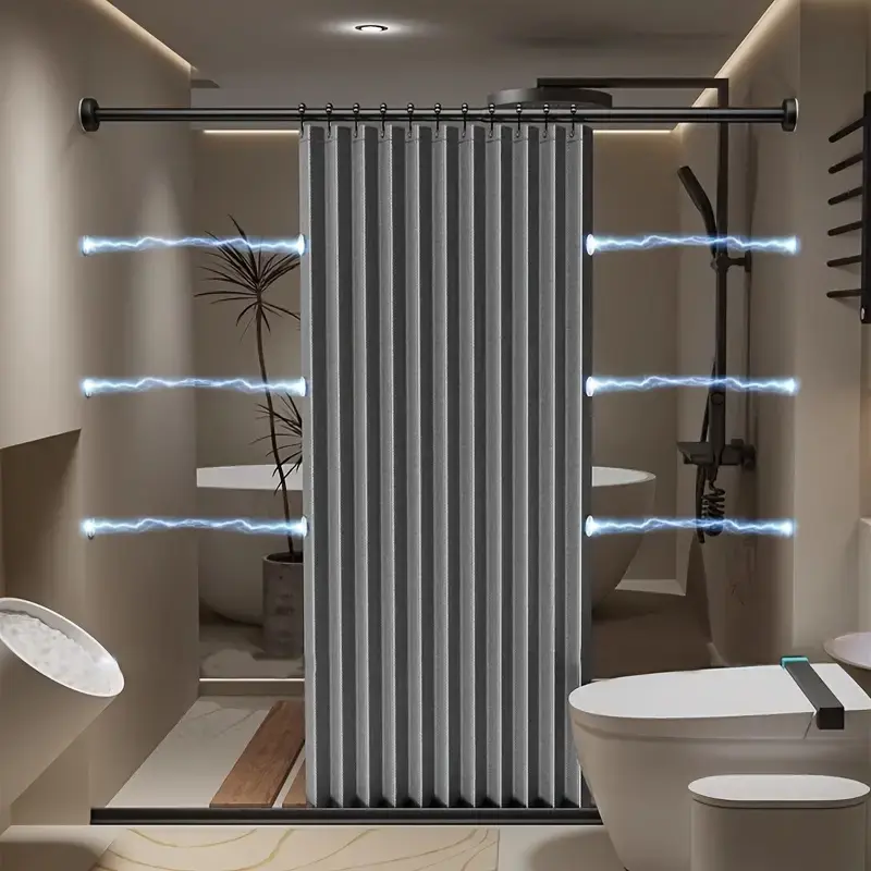 Bathroom Folding Curtain, Windproof Waterproof Material, Dry Wet Separation, Privacy Protection, Metal Hooks, Magnetic Clips, No Rod Needed