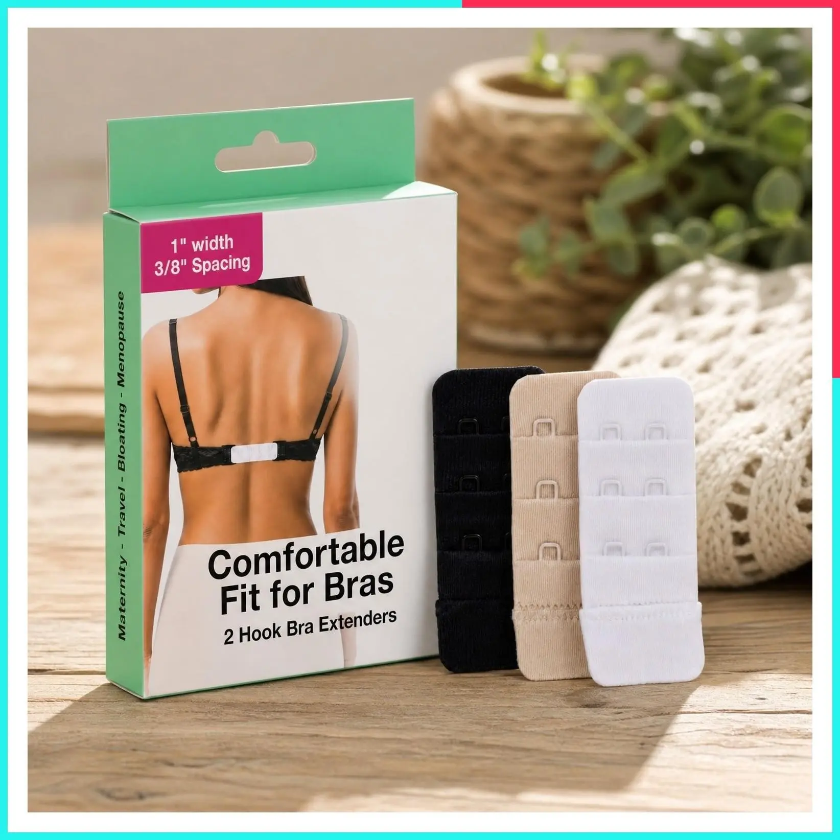 Bra Extender Straps with 2 & 3 Hooks, White/Beige/Black for Women | Soft Microfiber Hook-and-Eye Bra Band Extension, All-Day Comfort, Fits 2 or 3 Prong, 3 Pack