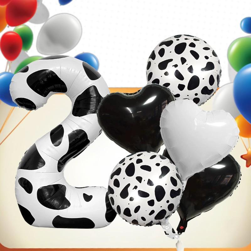 Unique Cow Print Number Heart Foil Balloons, Luxury Series Multi Shape Kit, Wedding Bridal Party Decor, Grand Event & Celebration