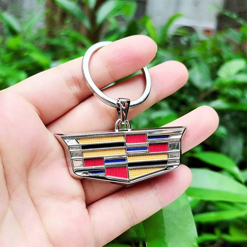 Cadillac Logo Keychain for Ats Bls Ct4 Ct5 Cts Escalade Sls Srx Xt5 Xt6 Xts, Leather Alloy Rings Pendant, Car Key Holder