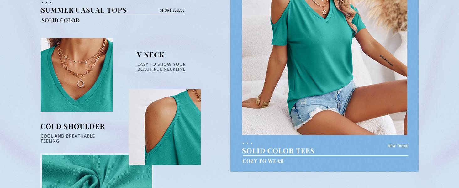 Danedvi Women's Summer Cold Shoulder T-Shirt Casual Short Sleeve V Neck Blouse Top White Womenswear SpringStatements Danedvi Women's Summer Cold Shoulder T-Shirt Casual Short Sleeve V Neck Blouse Top White Womenswear SpringStatements