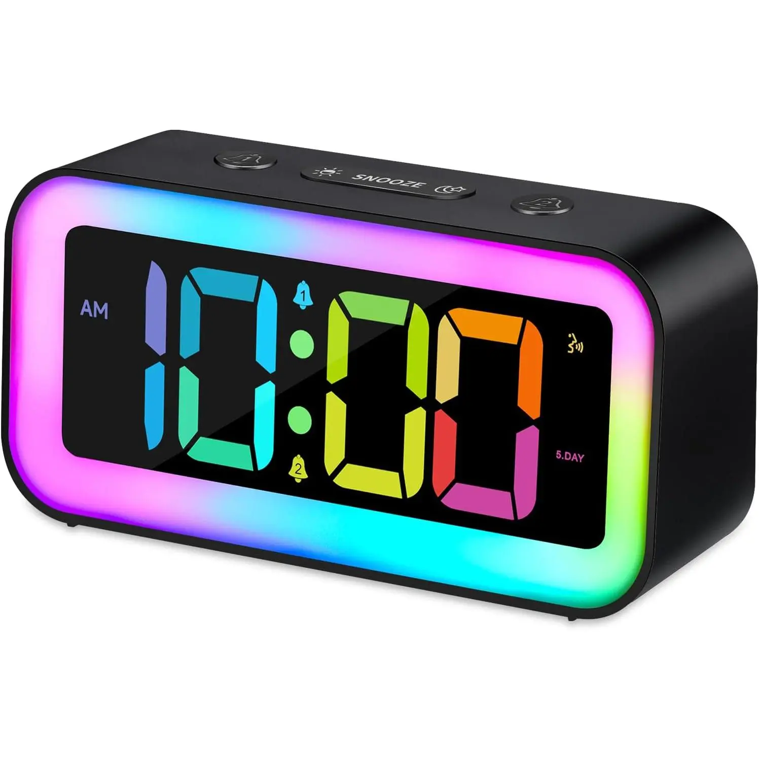 Loud Alarm Clock for Bedrooms with RGB Night Light,Sleepers Adults,Dual Alarm,Dimmer,USB Charger,Small Bedside Clock with LED Display for Kids,Teens,Seniors (Black)