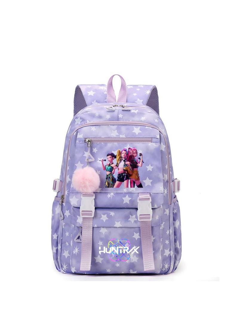 1pc  Backpack solid color women's backpack kpop witch hunting group star print zipper closure fashionable and versatile casual trend suitable for students going to school, campus, going out to work, traveling women's backpack Trendy Backpack