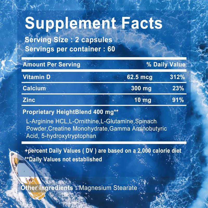 Pslalae Growth Capsules - Natural Height Increaser -120 Capsules Glucosamine Nutrients Dietary Chondroitin