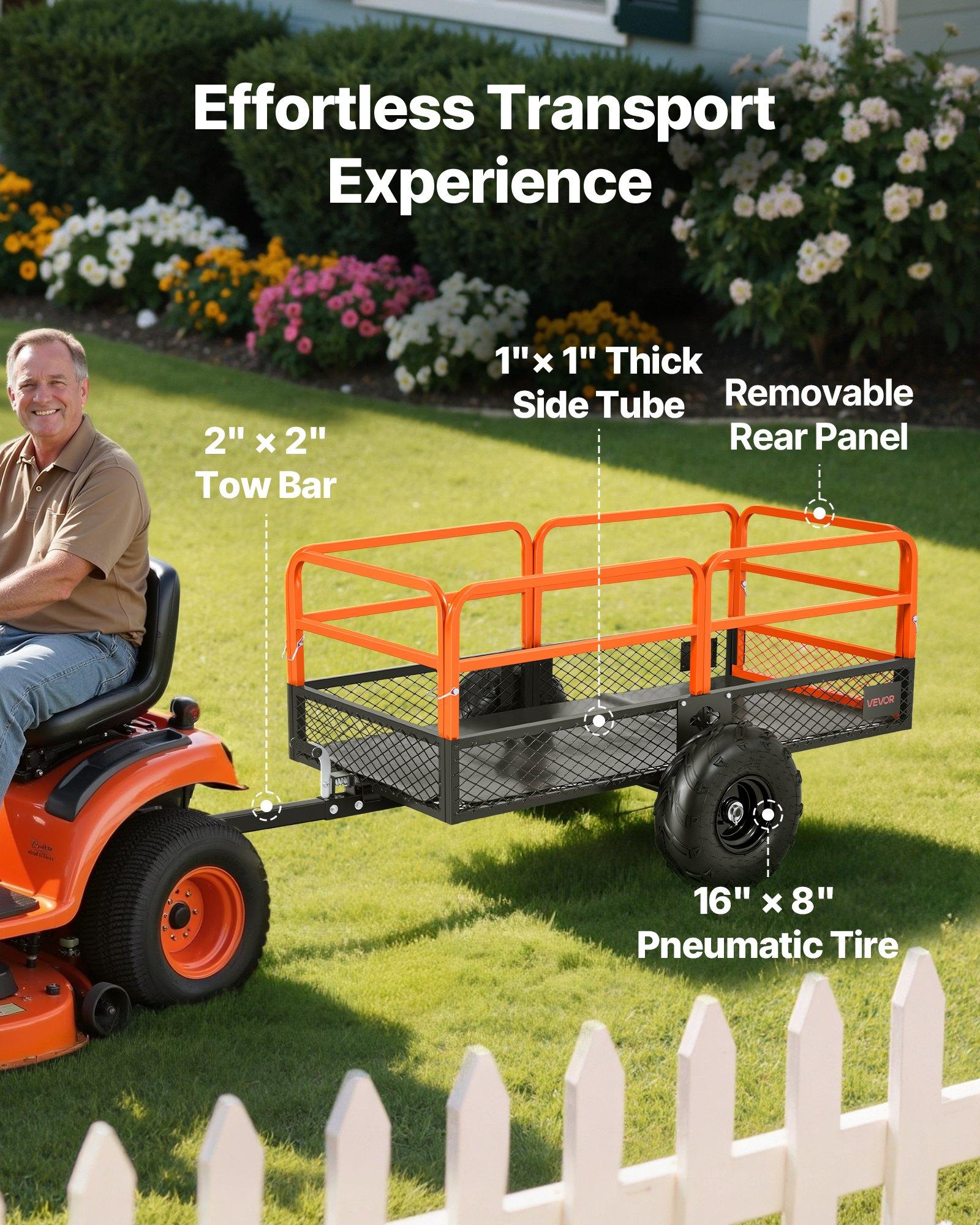 VEVOR Garden Utility Trailer, 22 Cu.Ft. & 1600lbs, ATV UTV Trailer, Tow Behind Steel Dump Trailers, Removable Rear Panel, Heavy Duty Pull Behind Yard Trailers for Lawn Mower Tractor Garden Waste
