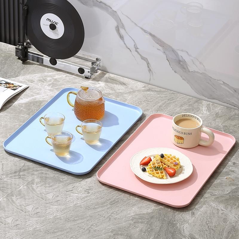 1 Piece Plastic Solid Color Tray, Household Rectangular Serving Table Storage Plate For Tea Cup, Water Cup, Breakfast, Dessert