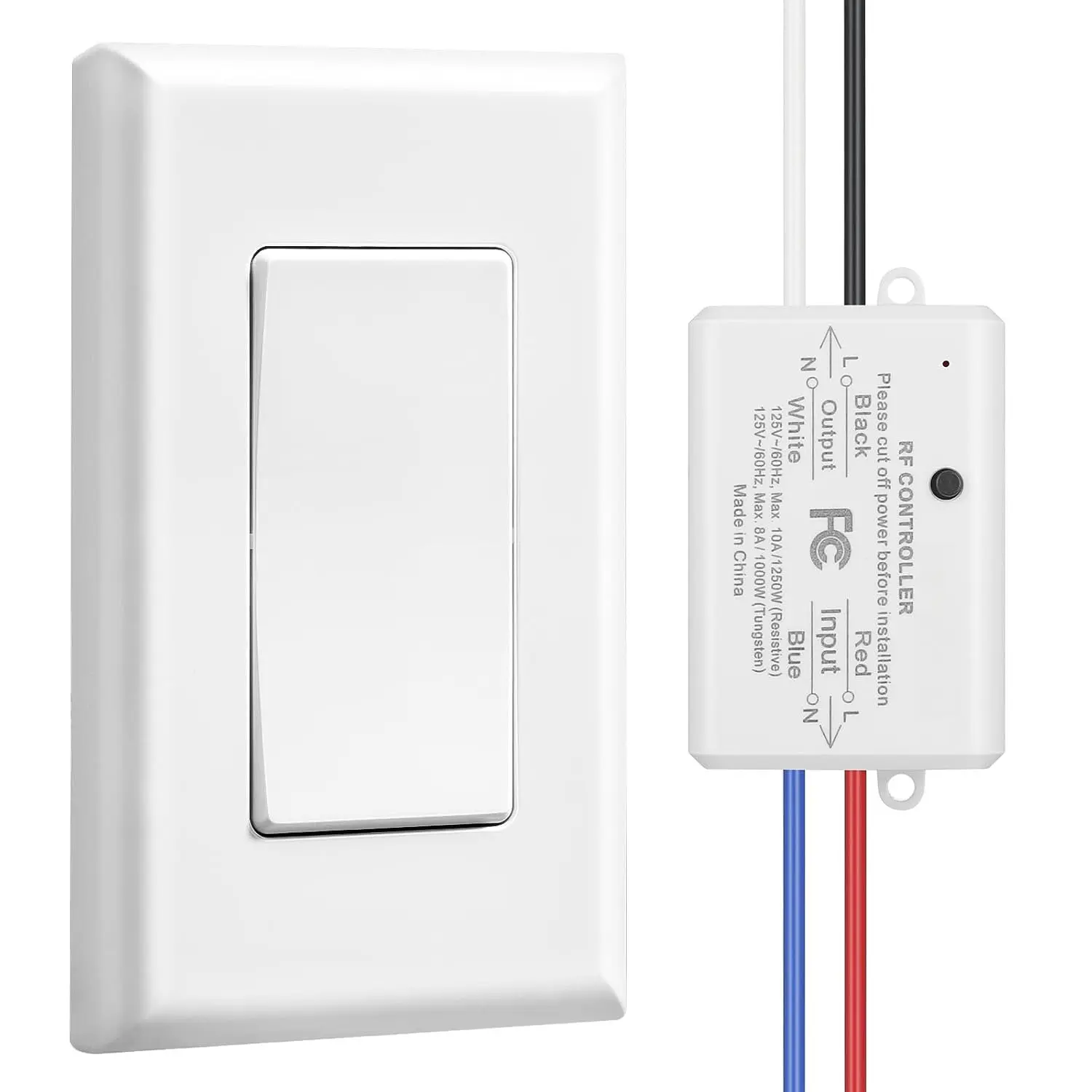 Remote Wall  Kit with Receiver, Interference-Free | No Wiring, No WiFi, 100 ft RF Range, Pre-Programmed, Expandable Wall  Remote Control for Lamp, Ceiling Light & Fan