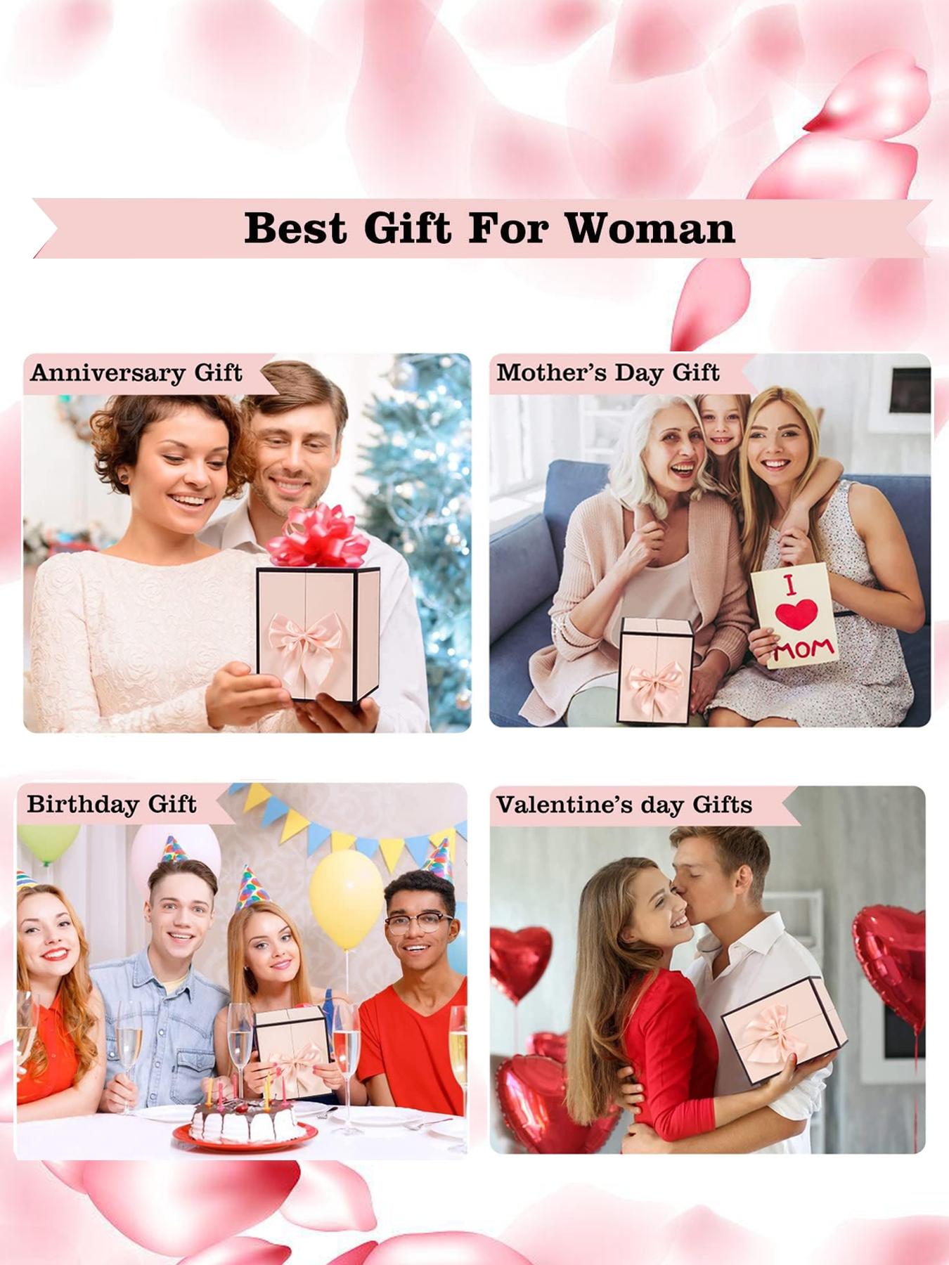 Moss Bear Rose Jewelry Gift Box With Rose Initial Love Heart Necklace for Women, Letter Alphabet Heart Necklace, Heart Design Necklace, Anniversary Birthday Jewelry Gifts for Wife Mom Girlfriend