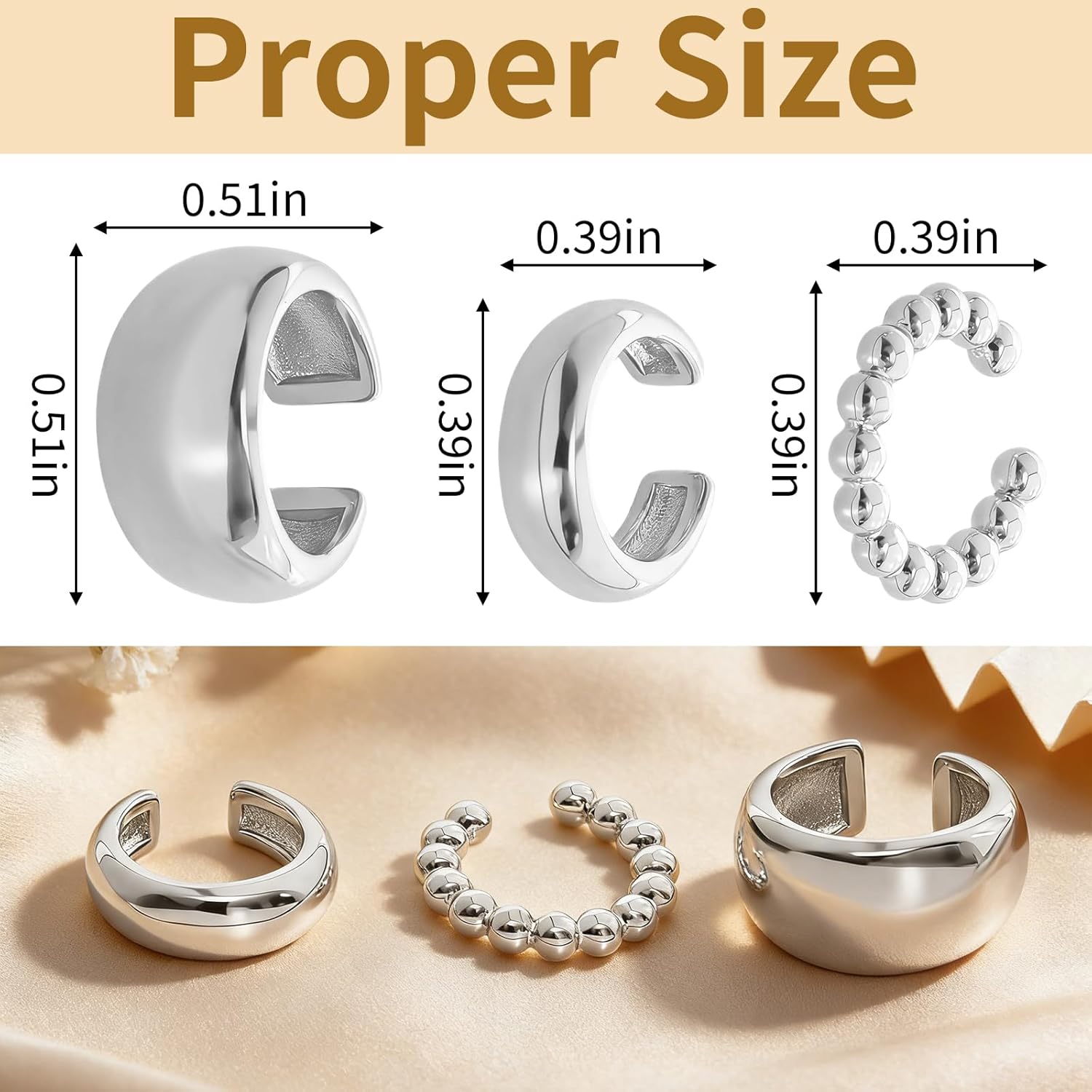 3 count Ear Cuffs for Women Non  Earrings Set 14K / Plated Ear Cuff for Non Pierced Ears Chunky Thin Clip  Earring  Earrings