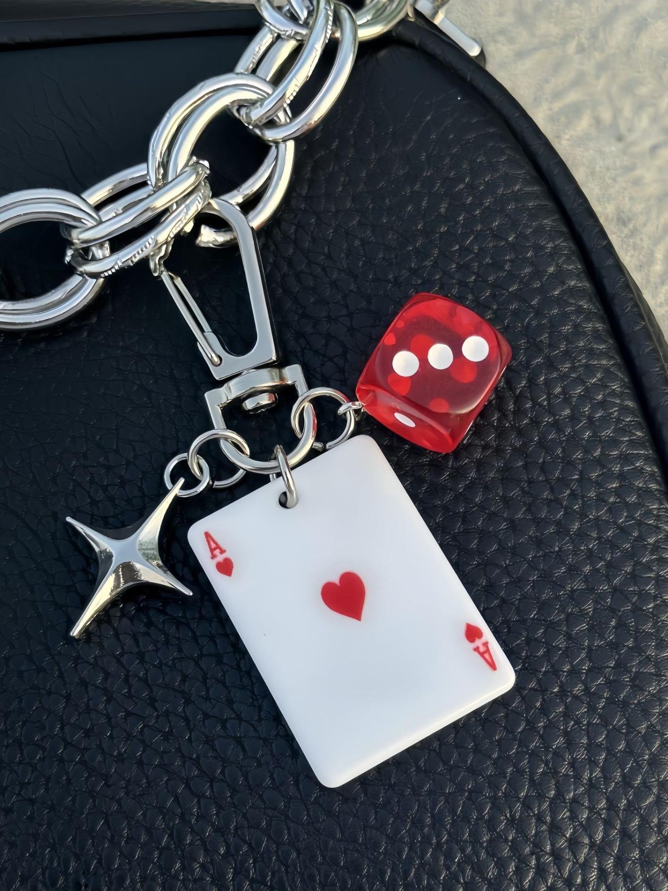 Poker Dice Keychain with Star Pendant, Diamond Club Alloy Design, Cute Gothic Style, Perfect for Bags Cars Phones School Accessories, Stylish Keychain, Bag Charm Keychain