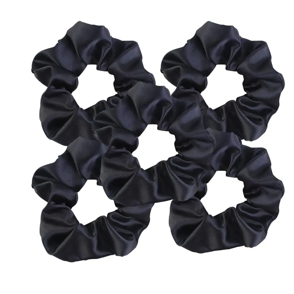 Satin Scrunchies for Women No Hair , No Crease, Suitable for  Hair Types Elastics Bands Accessories Girls Black 5 count