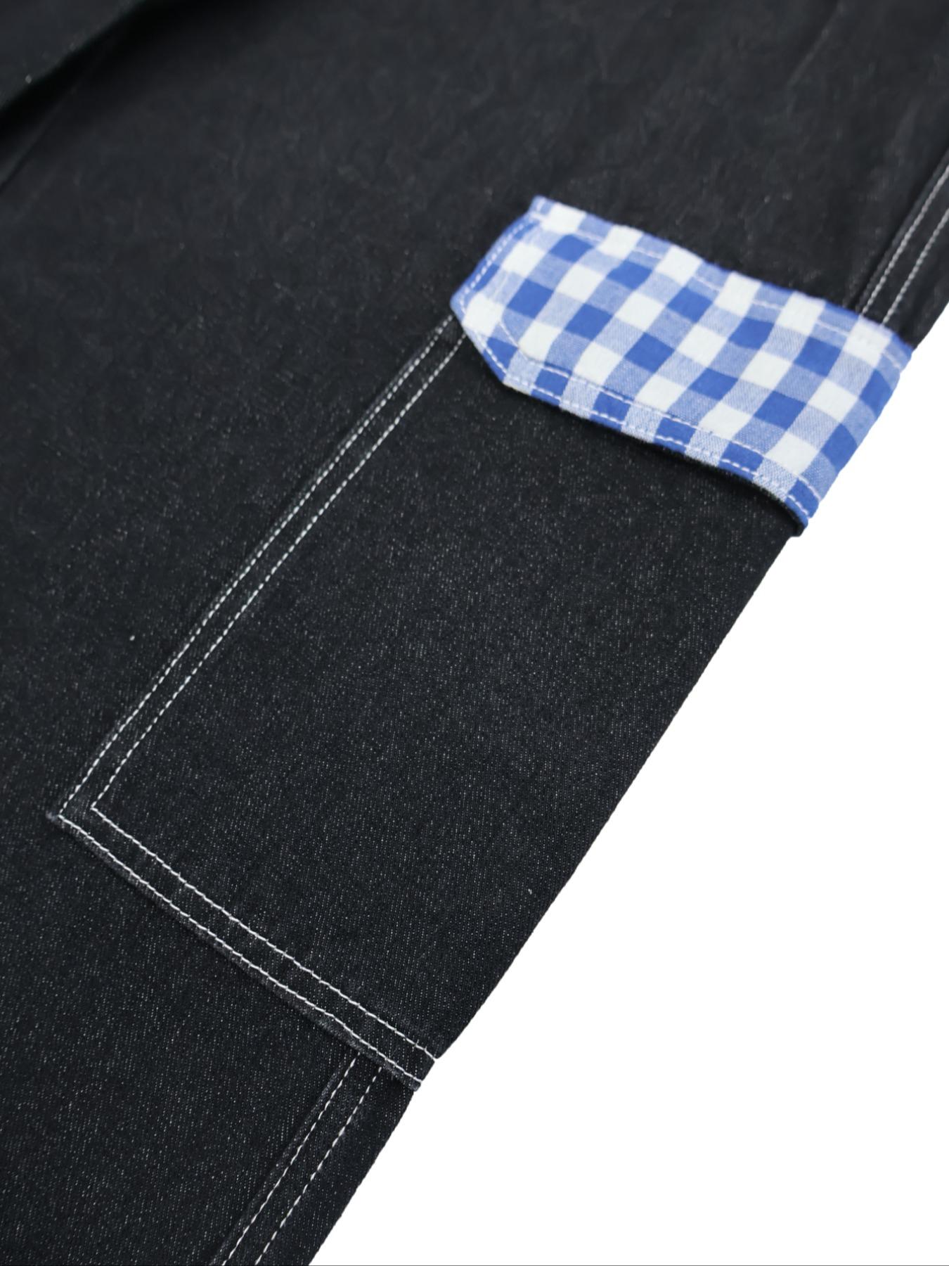 Fashion Streetwear Hip-Hop Straight Leg Embroidered Classic Work Jeans for Men, Trendy Multi-Pocket Work Denim Jeans, Casual Loose Fit
