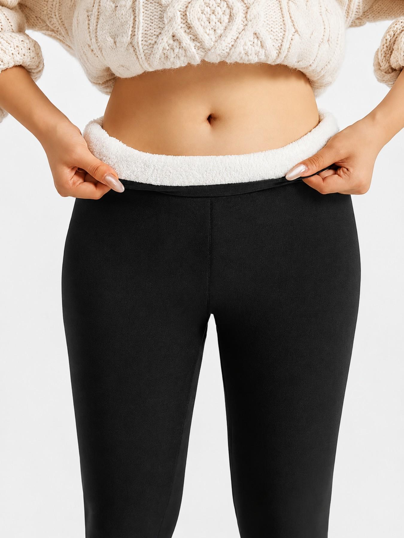 Women's Fleece Lined Thermal Leggings, Winter Warm Stretch Pants with Soft Plush Interior, Elastic Waist Full Length Slim Fit Casual Bottoms for Daily Wear, Walking, Commuting and Cold Weather