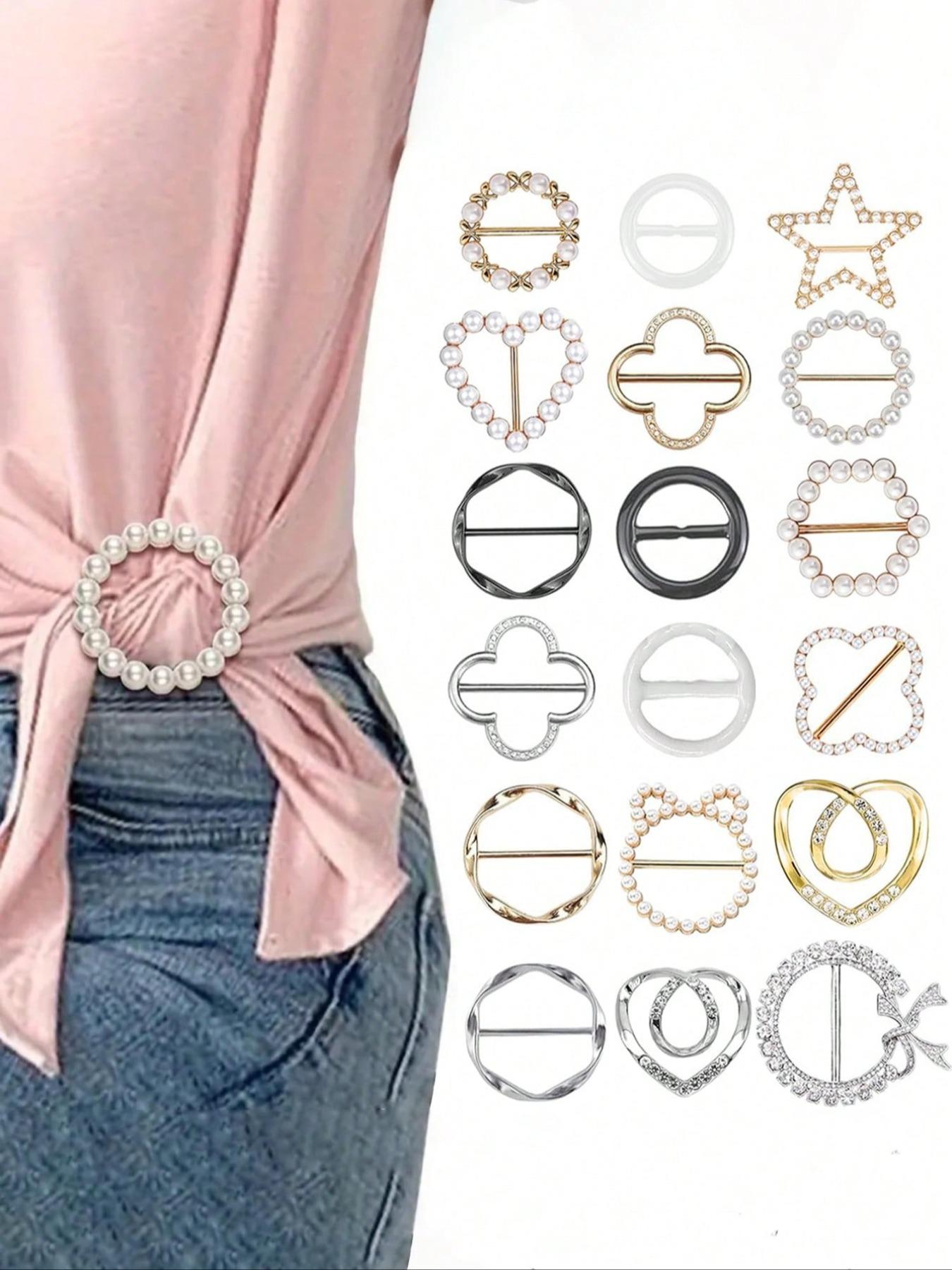 18pcs Artificial Pearl Button Clips, Hollow Heart Brooches, DIY Fashion Accessories, Coat & Sweater Pins, 18 Pieces Set