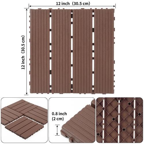 Plastic interlocking decking tiles, 44 packs of terrace decking tiles, 12"x 12"waterproof for all-weather use, backyard pool decking tiles, Brown