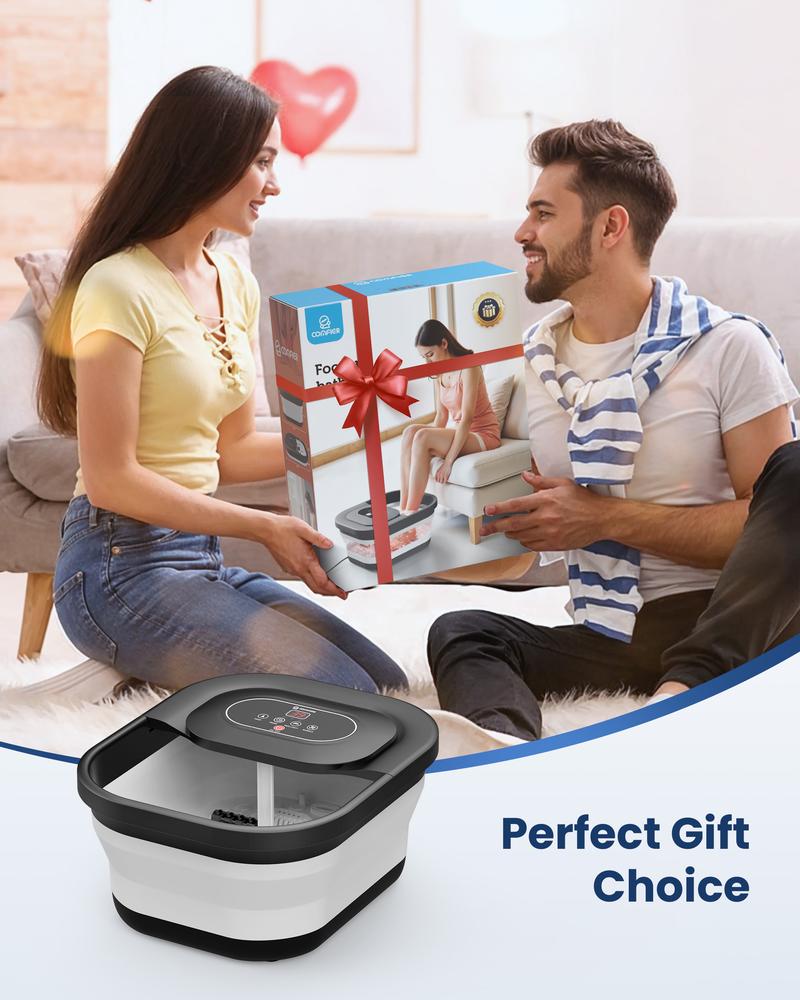 COMFIER Collapsible Foot Bath with Heat & Bubbles - Adjustable Spa System with Massage Rollers, Pumice Stone and LED Light, Portable Foot Care Basin for Home Use For Men and Women Bathroom Bathroom Accessory Black