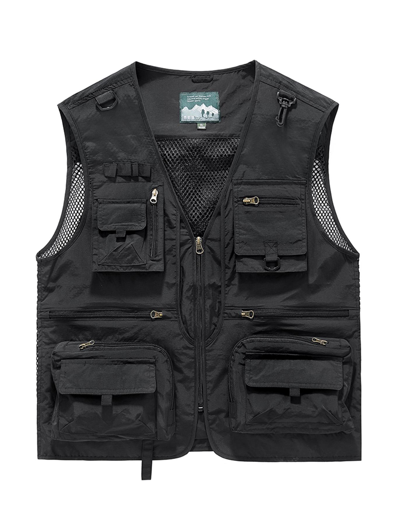 Men's Multifunctional Mesh Ventilated Vest, Outdoor Hiking Jacket, Multiple Pockets, Fishing Photography, Loose Fit, Summer Camping