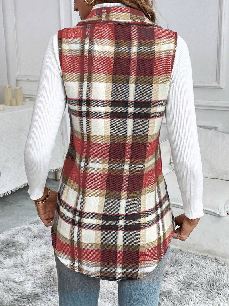 Women's Plaid Collar Vest Jacket, Casual Fashion Design, Perfect for Daily Wear, Stylish and Comfortable, Ideal for Everyday Use, Casual Comfy Vests