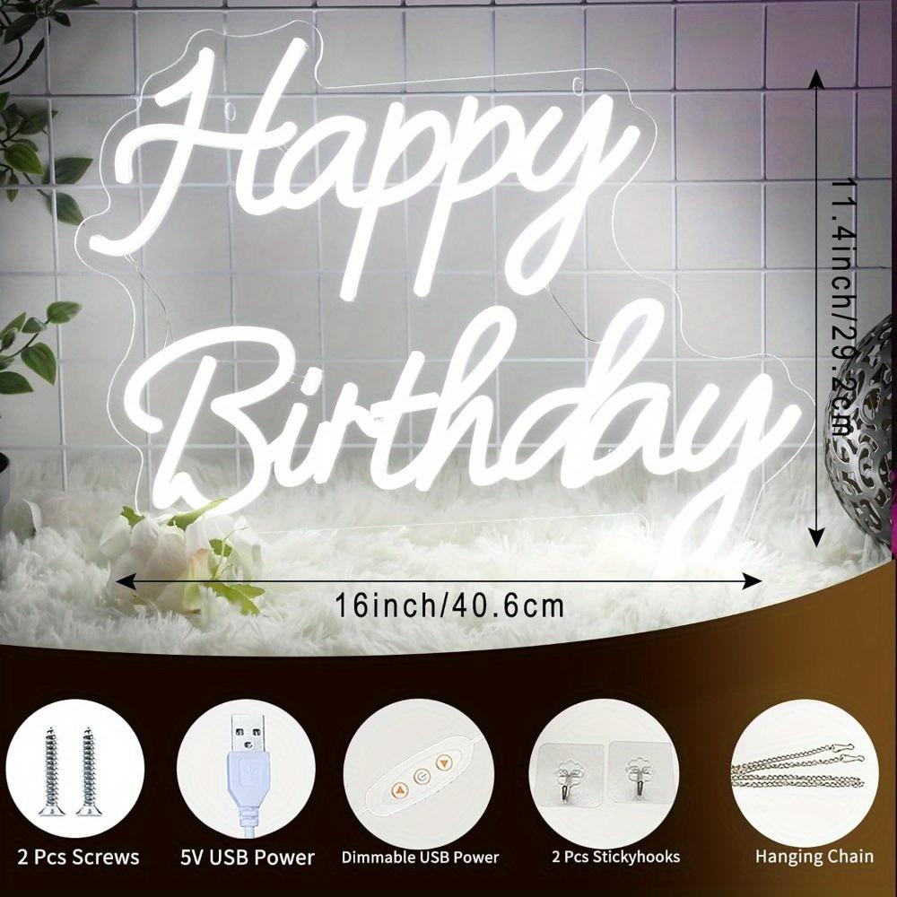 Dimmable Reusable Contemporary Plastic Happy Birthday LED Sign (17-20 in) - Bonfire, Children's Day Party Decor, Family Love Indoor/Outdoor Wall Backdrop Decoration, On/Off Function