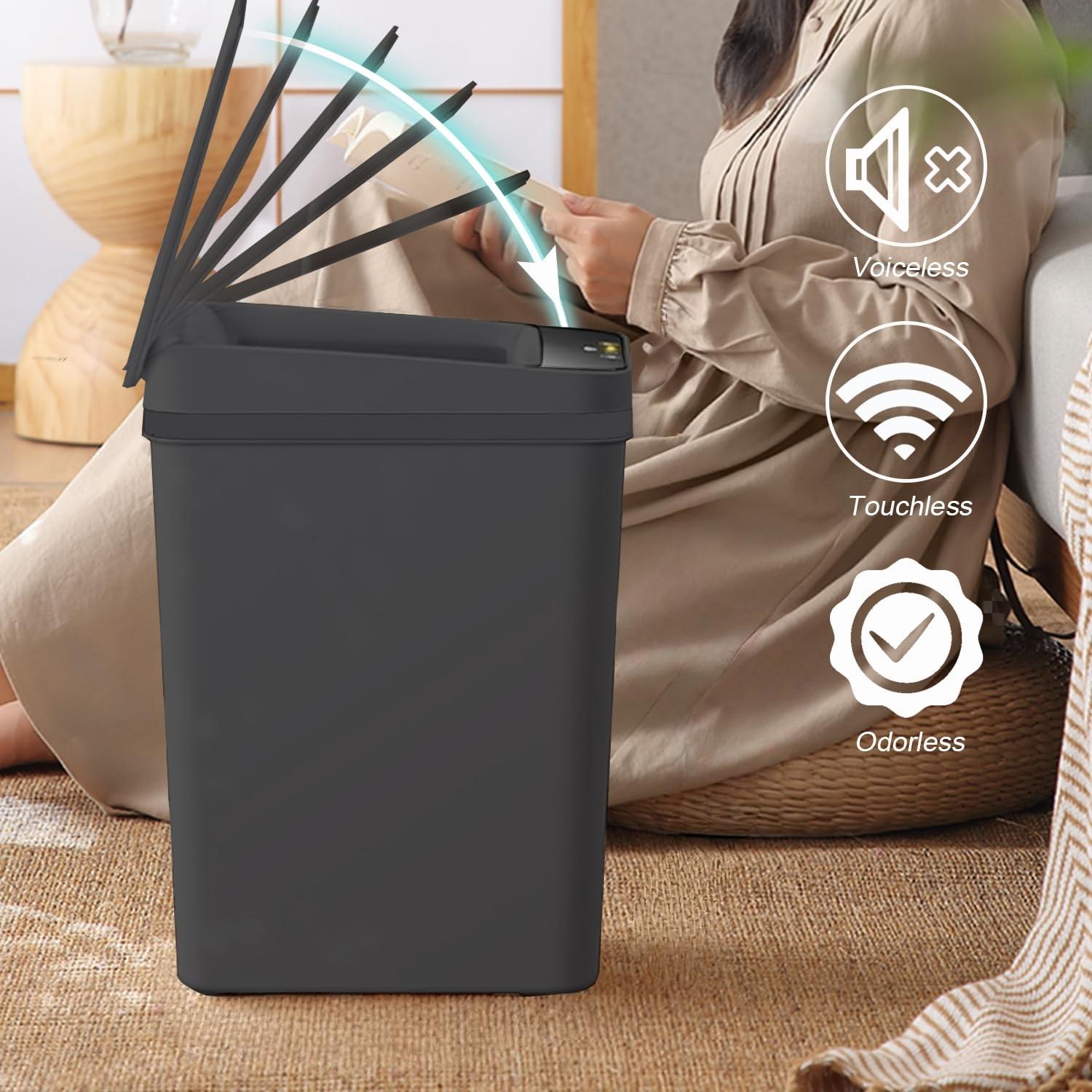 1-3 Pack Black Automatic Small Bathroom Trash Can with Lid —— 3.1 Gallon Touch-Free Intelligent Garbage Bin, Touchless Trash Can with Motion Sensor, Slim Dog-Proof Wastebasket, Plastic Wastebasket for Bedroom, Office, Kitchen
