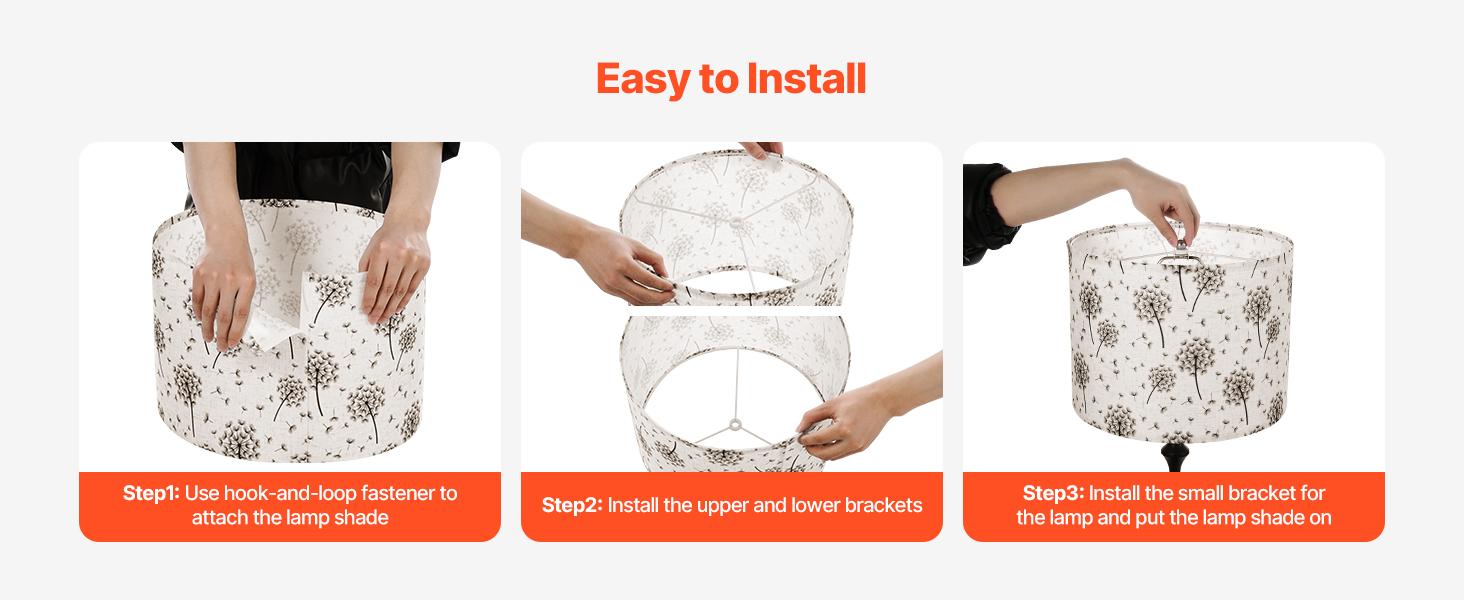 VEVOR Drum Lamp Shade 2 Set, 13 in Topx 13 in Bottomx 10 in High, Medium Drum Linen Lampshade, Replacement Lamp Shade for Table Lamps Floor Lamps, Easy Assembly Required (Light Dandelion Pattern)