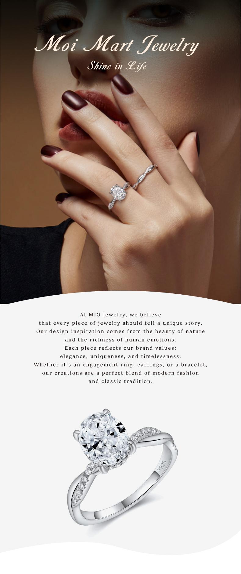 MOI MART 2Ct Oval Cut Synthetic Moissanite ring, Stackable in s925 sterling Silver engagement ring perfect gift Solitaire Wedding Infinity Bridal Band Set