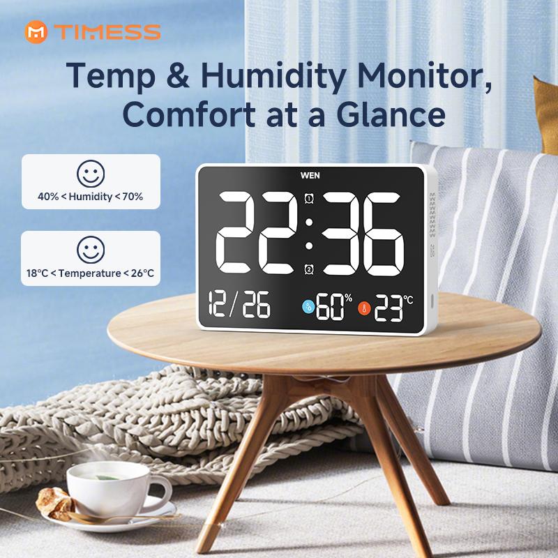 TIMESS New Multifunctional LED Alarm Clock, 11-Inch Large Digital Screen with Big Numbers, Temperature & Humidity Display, Date Reminder, Timer Function, 3-Level Backlight, USB Powered, For Bedroom, Living Room, Office, Mother's Day Gift summervibes